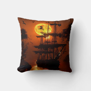 "Ghostly Pirate Ship Pillow" Throw Pillow