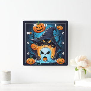 Ghostly pumpkins bring Halloween spirit to life Square Wall Clock
