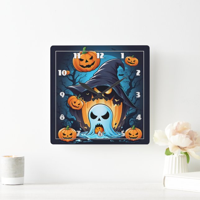 Ghostly pumpkins bring Halloween spirit to life Square Wall Clock (Home)