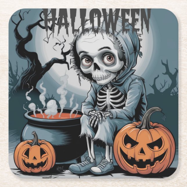 Ghostly Ride Square Paper Coaster (Front)