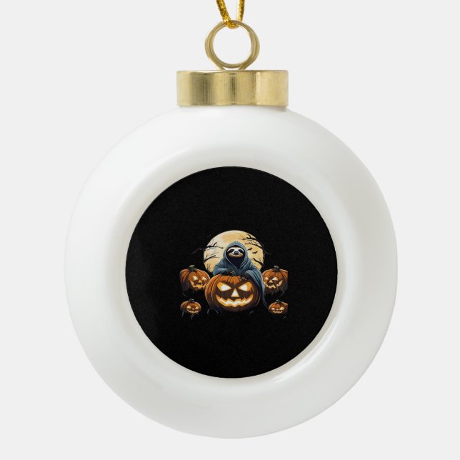 Ghostly Sloth's Midnight Haunt Classic T-Shirt Ceramic Ball Christmas Ornament (Front)