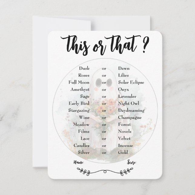 Ghostly This or That-Bridal Shower Game (Front)