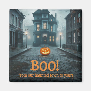 Ghostly Town Square Halloween Design Magnet