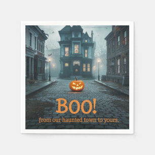Ghostly Town Square Halloween Design Napkin
