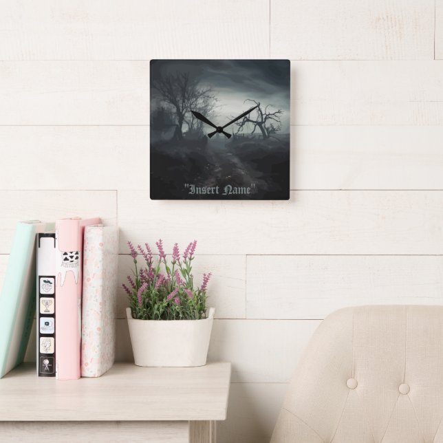 Ghostly Trail Square Wall Clock (Reading Room)