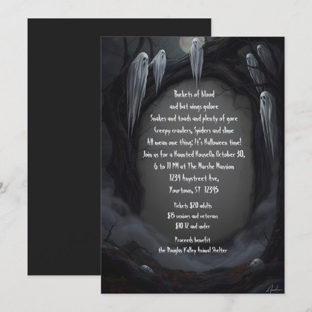 Ghostly Visitors Halloween Party Invitation (Front/Back)