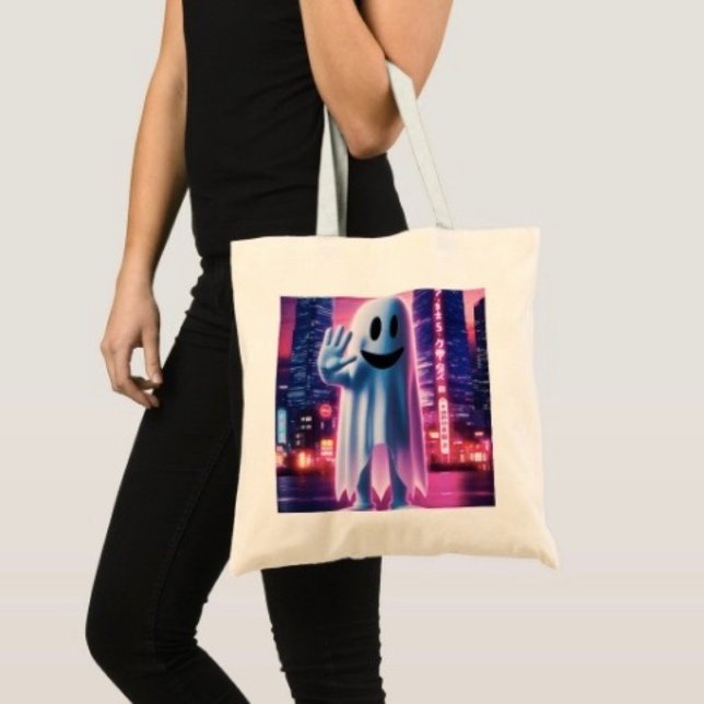 Ghostly Wave & Urban Lights Tote Bag (100% natural material 100% cotton D: 15.75"l x 15.25"w 5 handle colors.

)