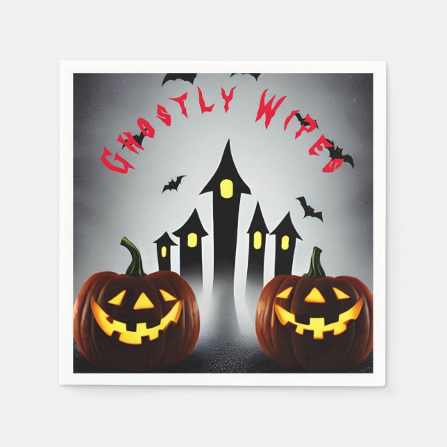 Ghostly Wipes Creepy Halloween Jack 'o Lantern Napkin (Front)
