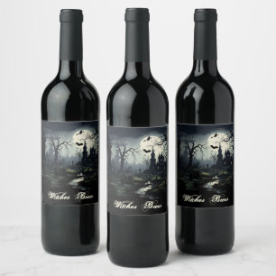 Ghostly Witches Manor Halloween Wine Label
