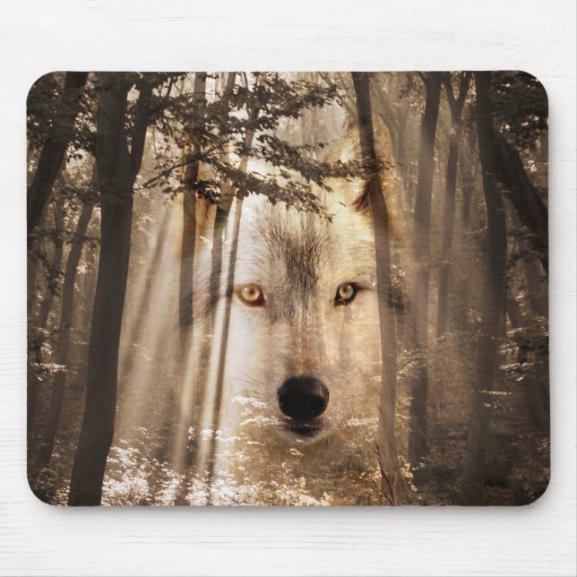 Ghostly wolf in the woods mouse pad (Front)