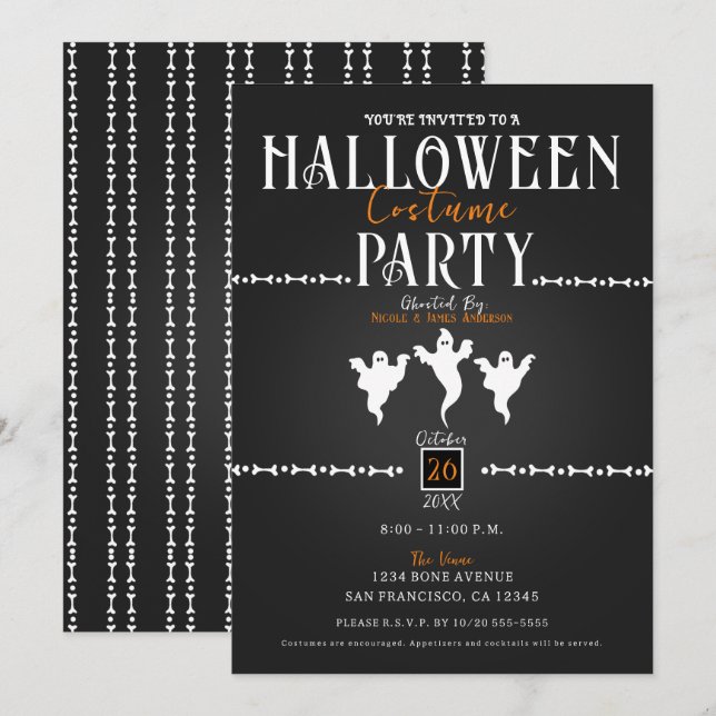 Ghosts and Bones Halloween Costume Party  Invitation (Front/Back)