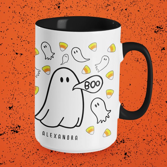 Ghosts and Candy Corn Custom Name Mug (Easily add a name or other text by clicking "Personalize this Template".)