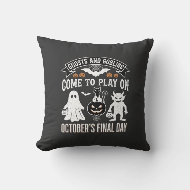 Ghosts and Goblins Halloween October Final Day_1 Throw Pillow (Front)