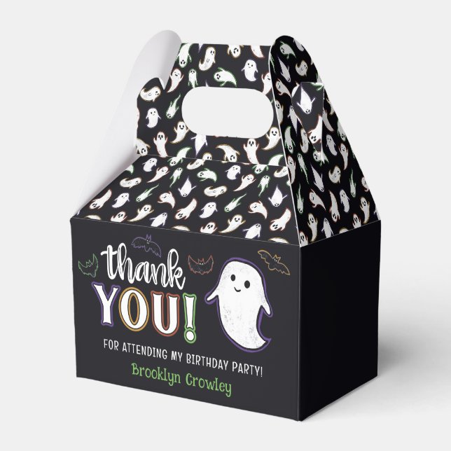Ghosts & Bats Halloween Birthday Thank You Favor Box (Front Side)