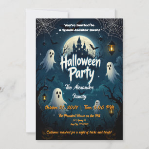 Ghosts Blue Night Halloween Party Invitation