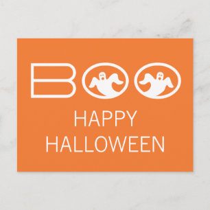 Ghosts Boo Halloween carte postale, orange et blan