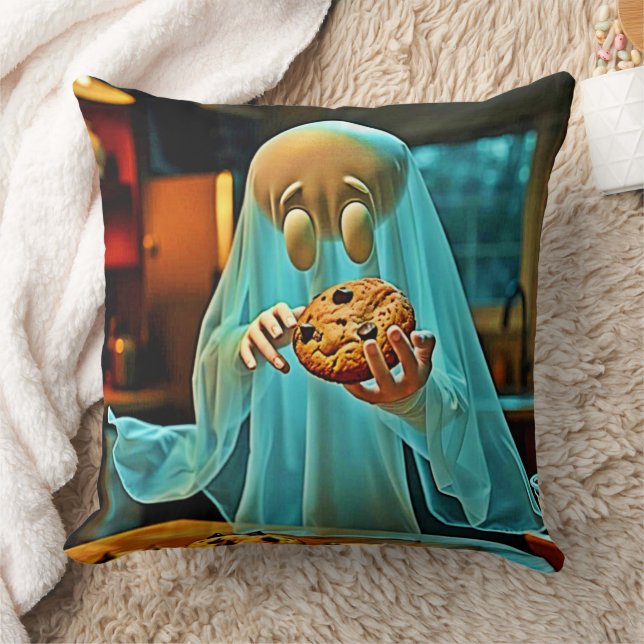 Ghost's Craving for Cookies Throw Pillow (Blanket)
