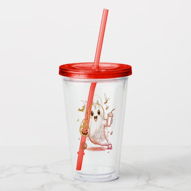 Ghosts Eating Candies Fun Scattered Halloween  Acrylic Tumbler (Back)