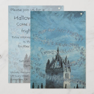 Ghosts Flying Around a Church Tower Halloween Invitation