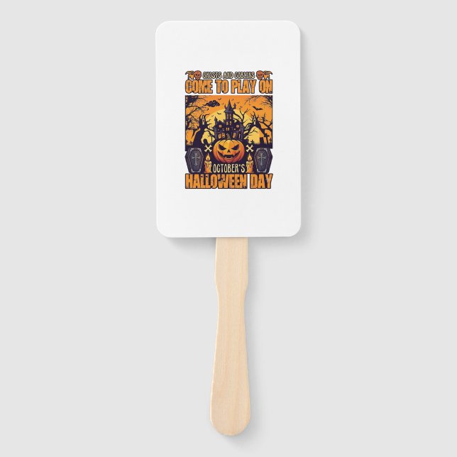 Ghosts Goblins Halloween Come Play October Haunted Hand Fan (Front)