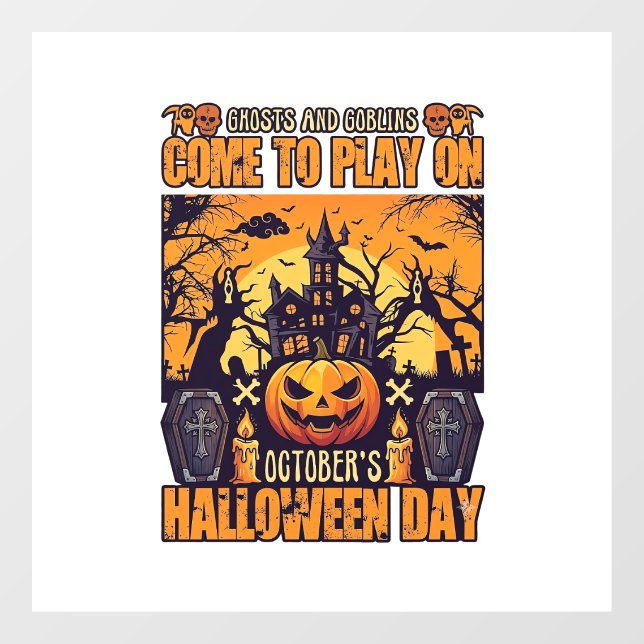 Ghosts Goblins Halloween Come Play October Haunted Window Cling (Sheet)