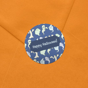 Ghosts Haunted Halloween Pixel Art Pattern Classic Round Sticker