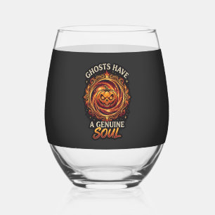 Ghosts Have Genuine Soul Haloween Pumpkin Fire Swi Stemless Wine Glass