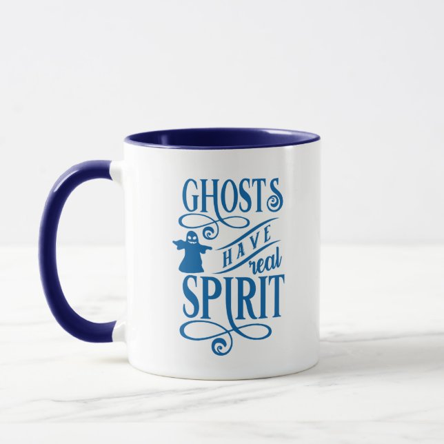 Ghosts Have Real Spirit Blue & White Halloween Mug (Left)
