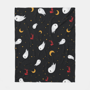 Ghosts in dark sky with moon and stars halloween fleece blanket
