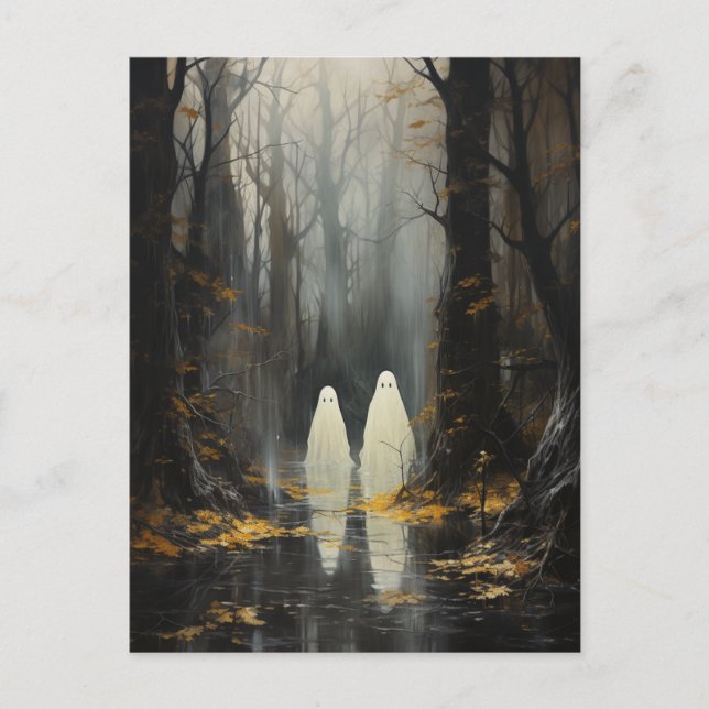 Ghosts in the Woods Halloween Postcard (Front)