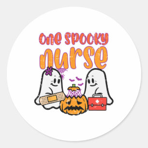 Ghosts One Spooky Nurse Halloween Nurse Fall Scrub Classic Round Sticker