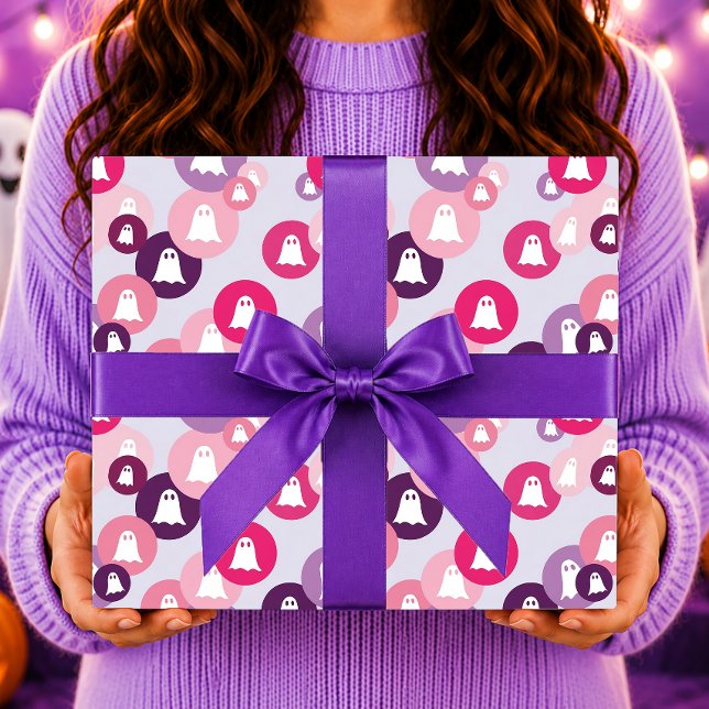 Ghosts Pink Purple Circle Halloween Wrapping Paper (Creator Uploaded)