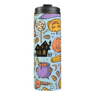 Ghosts, Pumpkins, Cats & Spooky Seamless Design Thermal Tumbler