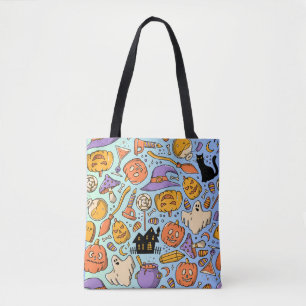 Ghosts, Pumpkins, Cats & Spooky Seamless Design Tote Bag
