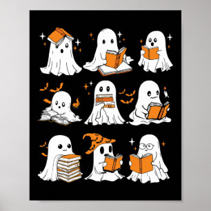 Ghosts Reading Books Lovers Club Booooks Halloween Poster
