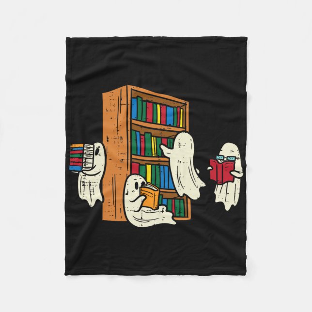 Ghosts Reading Books Teacher Halloween Librarian B Fleece Blanket (Front)