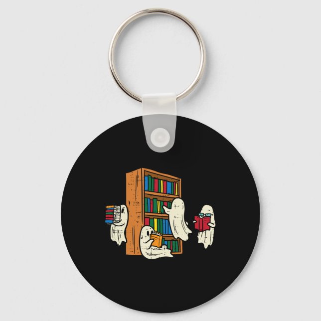 Ghosts Reading Books Teacher Halloween Librarian B Keychain (Front)