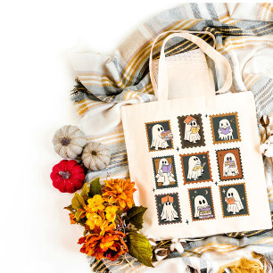 Ghosts Reading Vintage Stamp Halloween Tote Bag