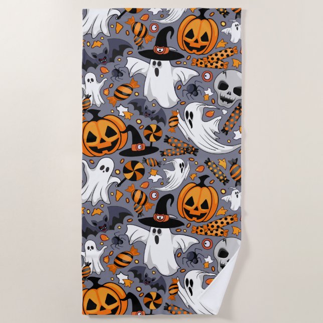 Ghosts Spooky and Creepy Cute Monsters Beach Towel (Front)
