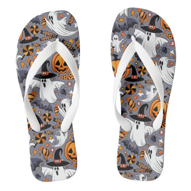 Ghosts Spooky and Creepy Cute Monsters Flip Flops (Footbed)