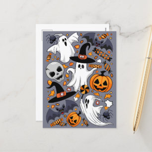 Ghosts Spooky and Creepy Cute Monsters Holiday Postcard