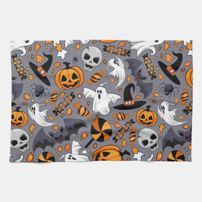 Ghosts Spooky and Creepy Cute Monsters Kitchen Towel (Horizontal)