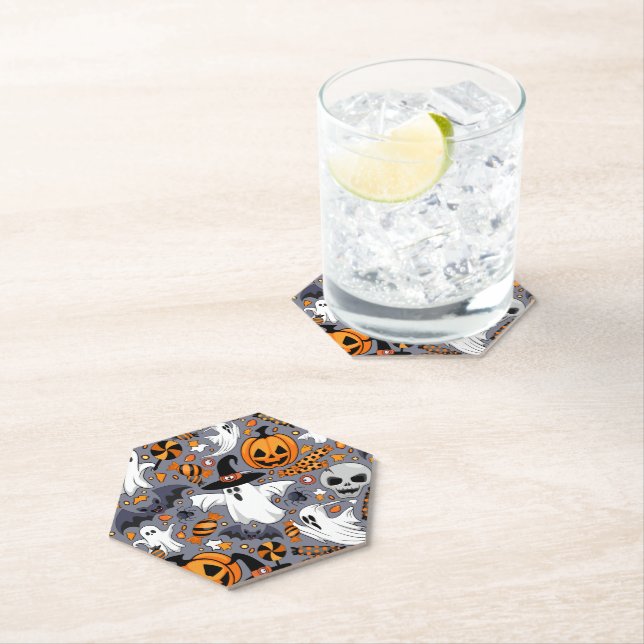 Ghosts Spooky and Creepy Cute Monsters Paper Coaster (Insitu)