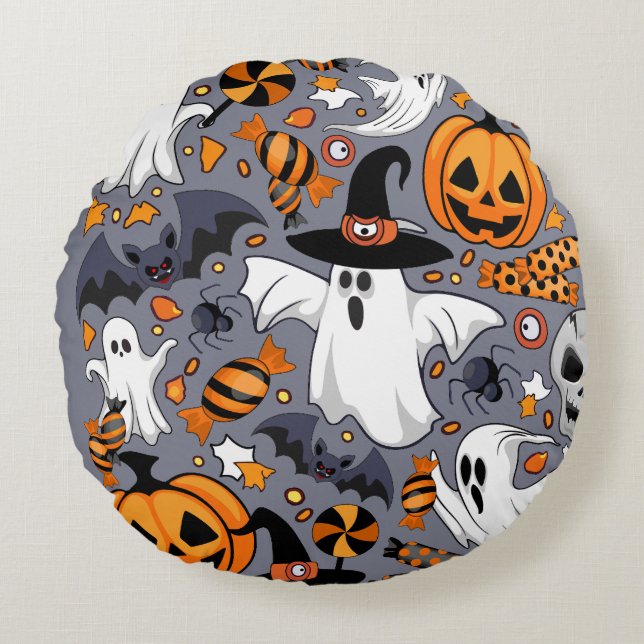 Ghosts Spooky and Creepy Cute Monsters Round Pillow (Front)