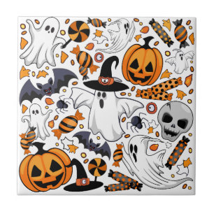 Ghosts Spooky and Creepy Cute Monsters Tile