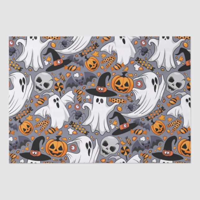 Ghosts Spooky and Creepy Cute Monsters Tissue Paper (Front)