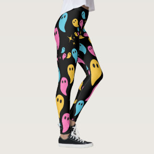 Ghosts Stars Black Bold Pastel Colourful Halloween Leggings