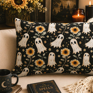 Ghosts & Sunflowers Spooky Floral Goth Lumbar Pillow