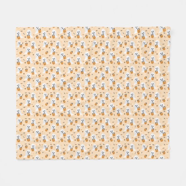 Ghosts Trick Or Treating Candy Pattern Orange Fleece Blanket (Front (Horizontal))
