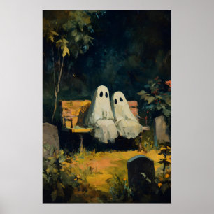 Ghosts Visiting Grave Print, Cemetery Poster, Goth Poster